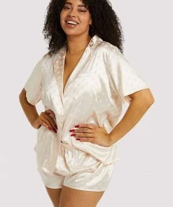 Wolf & Whistle Nightwear Champagne Spot Satin Pyjama Set