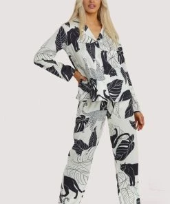 Wolf & Whistle Nightwear Panther Print Satin Pyjama Set 10 Wolf & Whistle Nightwear Panther Print Satin Pyjama Set