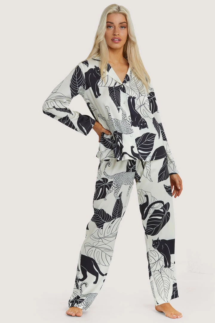 Wolf & Whistle Nightwear Panther Print Satin Pyjama Set 5 Wolf & Whistle Nightwear Panther Print Satin Pyjama Set