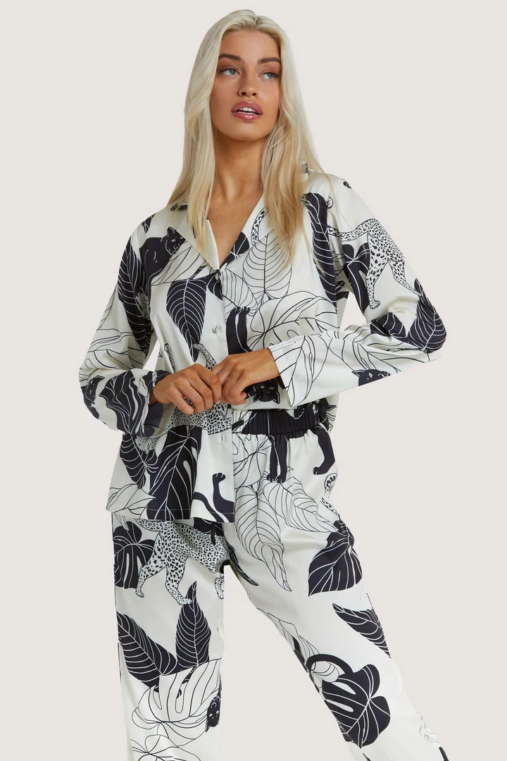 Wolf & Whistle Nightwear Panther Print Satin Pyjama Set 3 Wolf & Whistle Nightwear Panther Print Satin Pyjama Set