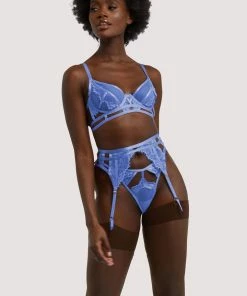 Wolf & Whistle Suspenders Claire Blue Caged Lace Suspender