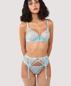 Wolf & Whistle Suspenders Eva Blue Graphic Embroidery Suspender