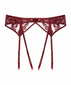 Wolf & Whistle Eva Dark Cherry Graphic Embroidery Suspender Suspenders