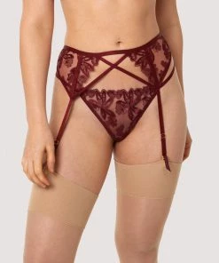 Wolf & Whistle Eva Dark Cherry Graphic Embroidery Suspender Suspenders