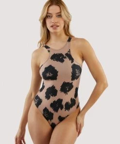 Wolf & Whistle Brown Eco Leopard Swimsuit Swimwear