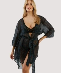 Wolf & Whistle Swimwear Khaki Giraffe Beach Kimono