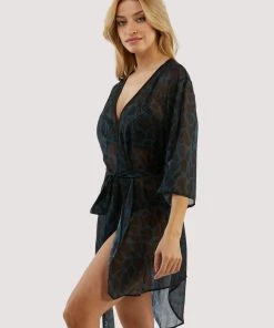 Wolf & Whistle Swimwear Khaki Giraffe Beach Kimono