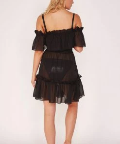 Wolf & Whistle Swimwear Bardot Frill Black Beach Dress