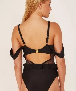 Wolf & Whistle Black Lace Up Swimsuit