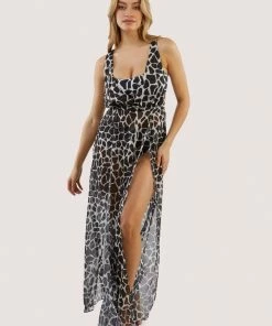 Wolf & Whistle Cross Back Maxi Beach Dress White Giraffe