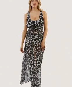 Wolf & Whistle Cross Back Maxi Beach Dress White Giraffe