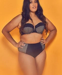 Wolf & Whistle Swimwear Cyra Fishnet Panel Bikini Brief Curve