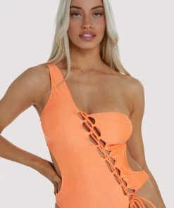 Wolf & Whistle Swimwear Gianna Orange Lattice Swimsuit