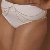 Wolf & Whistle Swimwear Goldie White High Waist Bikini Brief With Removable Chain Curve