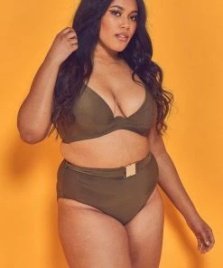 Wolf & Whistle Katya Khaki Belted High Waist Brief Curve 7 Wolf & Whistle Katya Khaki Belted High Waist Brief Curve