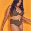 Wolf & Whistle Katya Khaki Belted High Waist Brief Curve