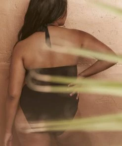 Wolf & Whistle Leah Gold Lace Front Plunge Swimsuit Curve