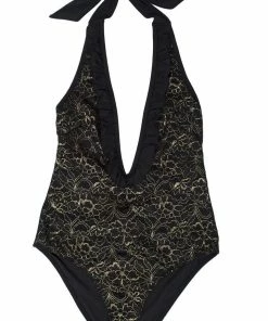 Wolf & Whistle Leah Gold Lace Plunge Swimsuit Swimwear 7 Wolf & Whistle Leah Gold Lace Plunge Swimsuit Swimwear