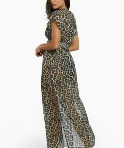 Wolf & Whistle Leopard Print Maxi Cover Up Beach Dress Swimwear