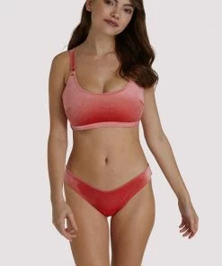 Wolf & Whistle Lillian Peach Velvet Fuller Bust Crop Bikini Top Swimwear