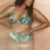 Wolf & Whistle Loha Green Palm High Waist Brief Curve Swimwear