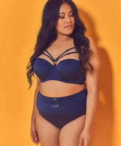 Wolf & Whistle Swimwear Navy Belted Bikini Brief Curve