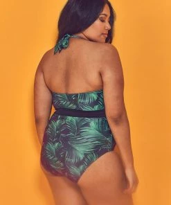 Wolf & Whistle Palm Plunge Belted Swimsuit Curve