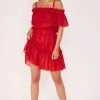 Wolf & Whistle Red Bardot Frill Beach Dress