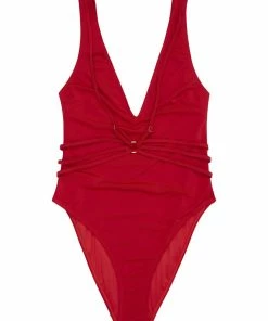 Wolf & Whistle Swimwear Red Low V Strappy Swimsuit